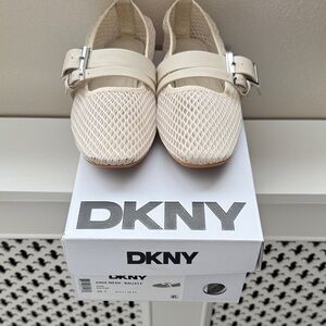 DKNY Cream Mesh Buckle Flats